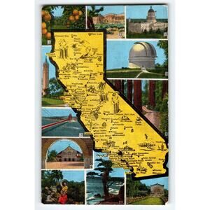 California Map Postcard State Roadways Buildings Postcard 1945 Kropp Linen